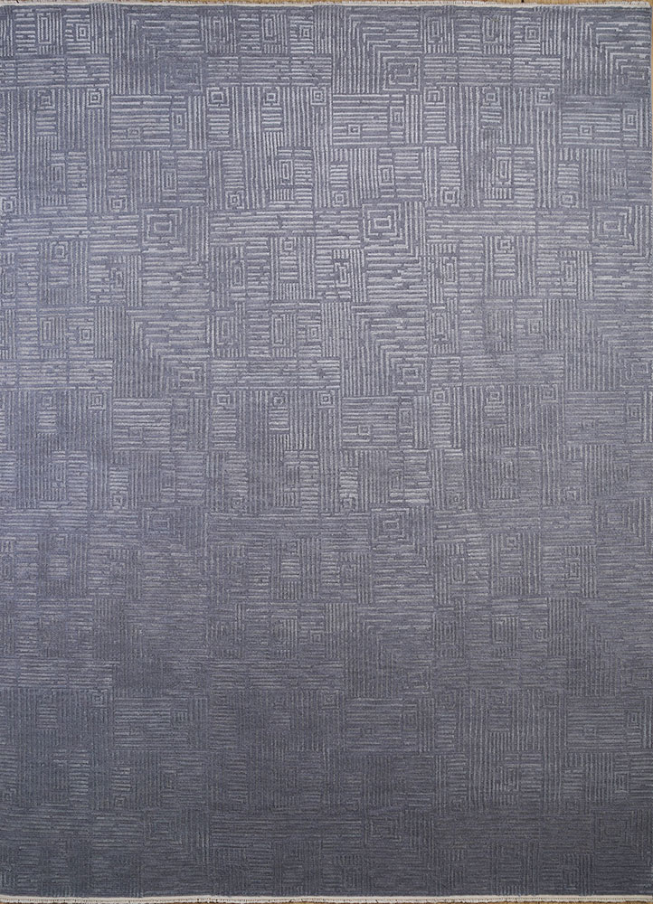manifest blue wool and silk hand knotted Rug - HeadShot