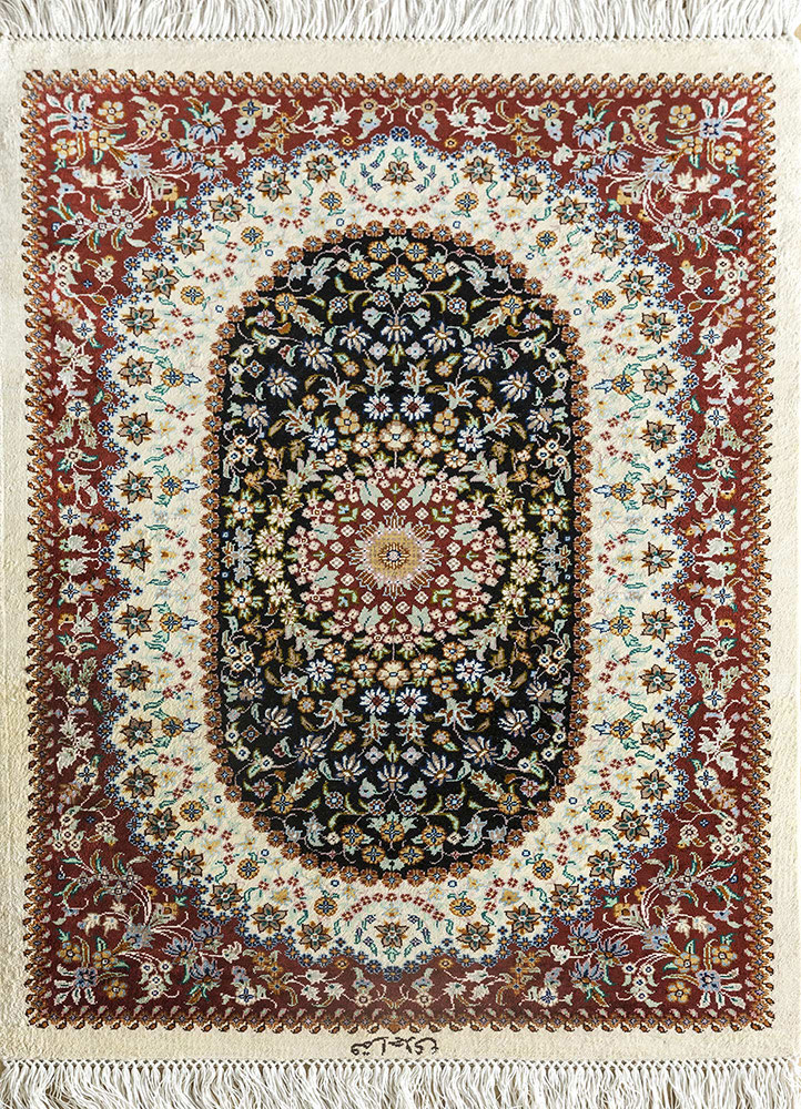 gulmarg red and orange silk hand knotted Rug - HeadShot
