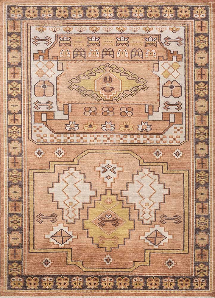thyme beige and brown wool hand knotted Rug - HeadShot