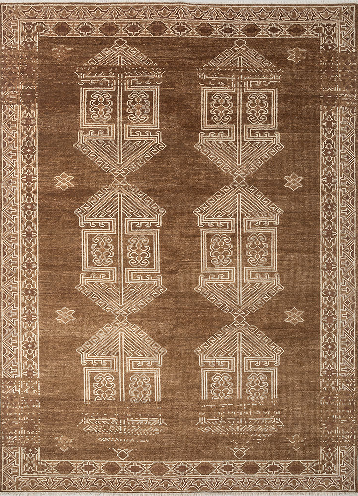 thyme red and orange wool hand knotted Rug - HeadShot