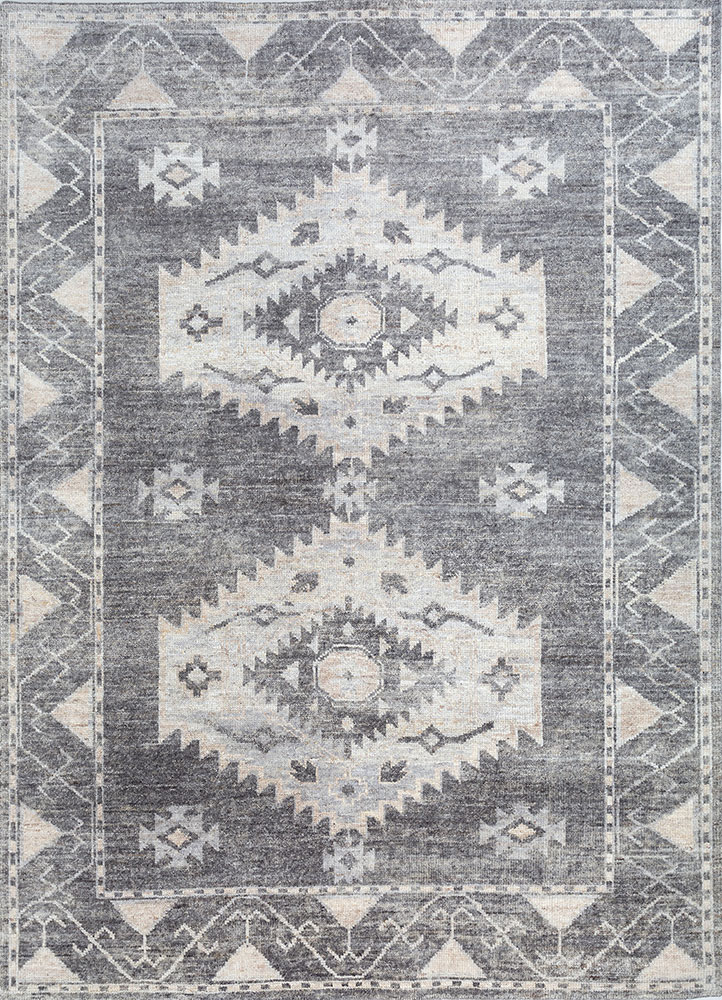 savana grey and black wool hand knotted Rug - HeadShot