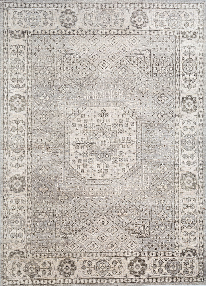 erbe grey and black wool hand knotted Rug - HeadShot