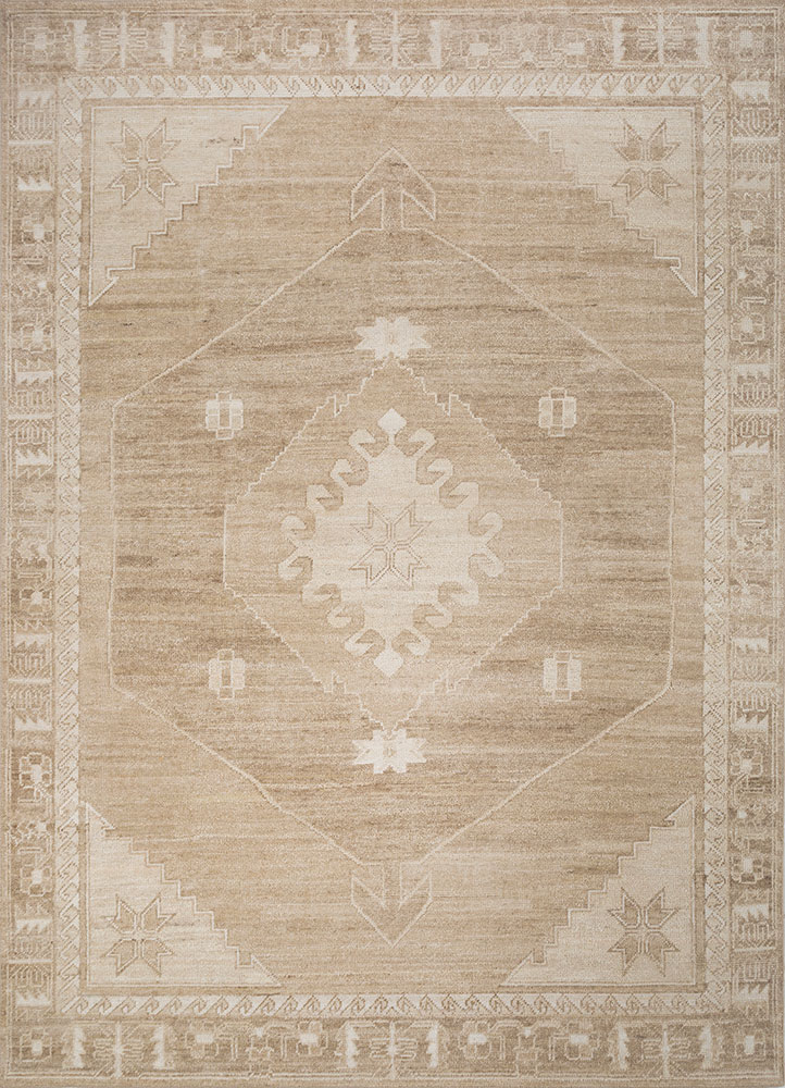 thyme beige and brown wool hand knotted Rug - HeadShot