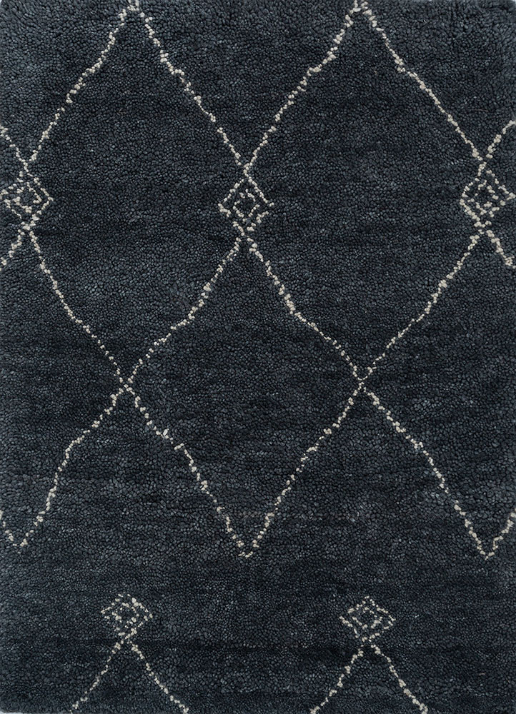 zuri grey and black wool hand knotted Rug - HeadShot