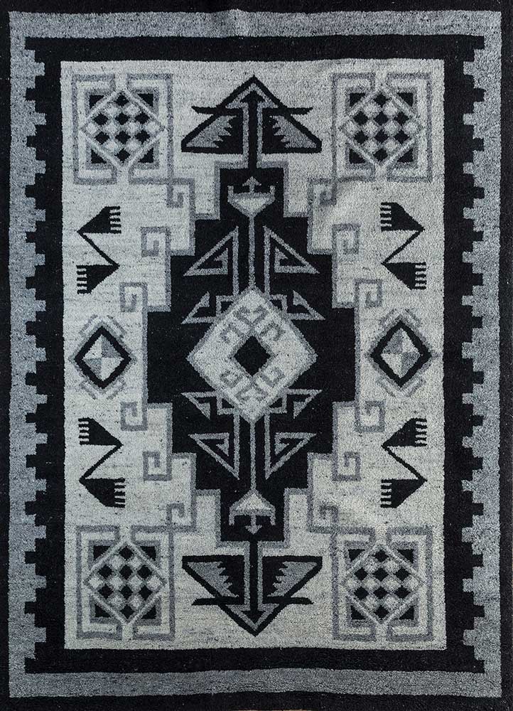 thyme grey and black wool hand knotted Rug - HeadShot