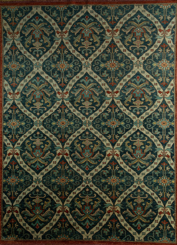 pansy blue wool hand knotted Rug - HeadShot