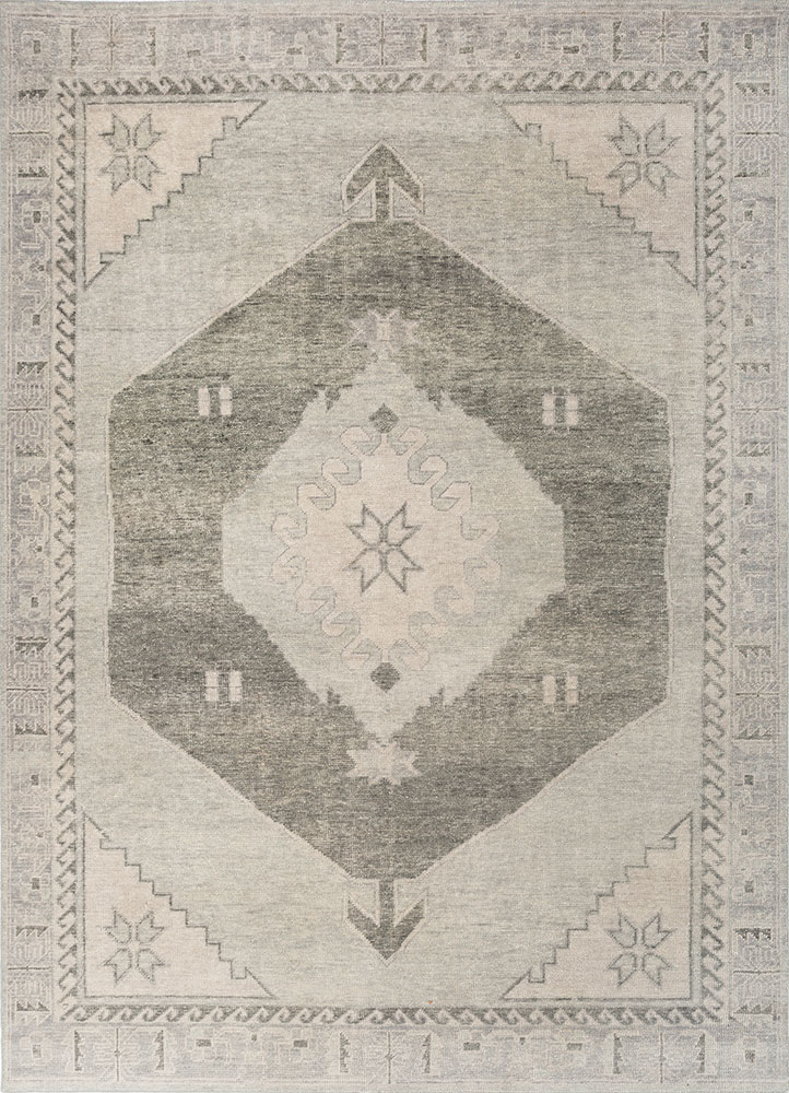 thyme blue wool hand knotted Rug - HeadShot