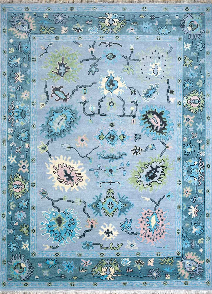 cyanna blue wool hand knotted Rug - HeadShot
