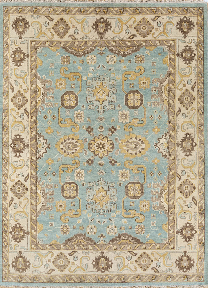 cyanna blue wool hand knotted Rug - HeadShot