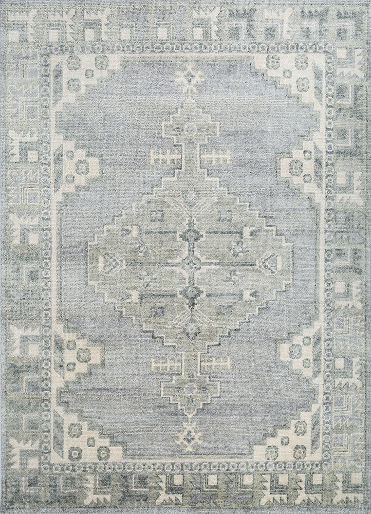 savana blue wool hand knotted Rug - HeadShot