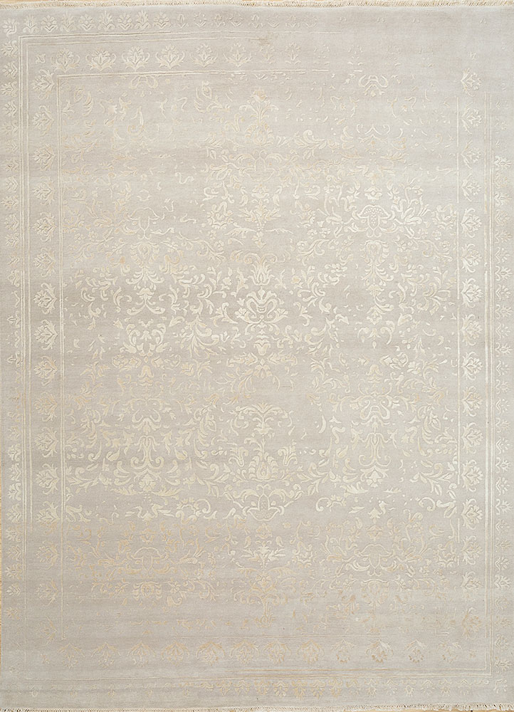 aurora beige and brown wool and silk hand knotted Rug - HeadShot