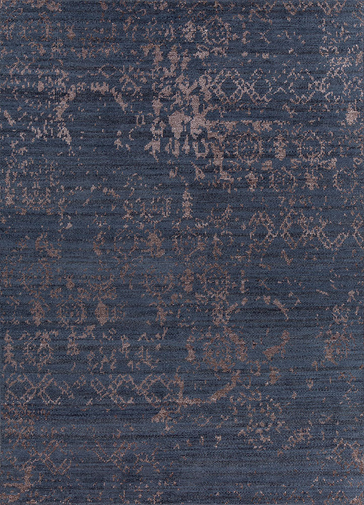 pansy blue wool and viscose hand knotted Rug - HeadShot