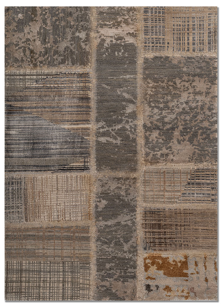 provenance grey and black wool and bamboo silk hand knotted Rug - HeadShot