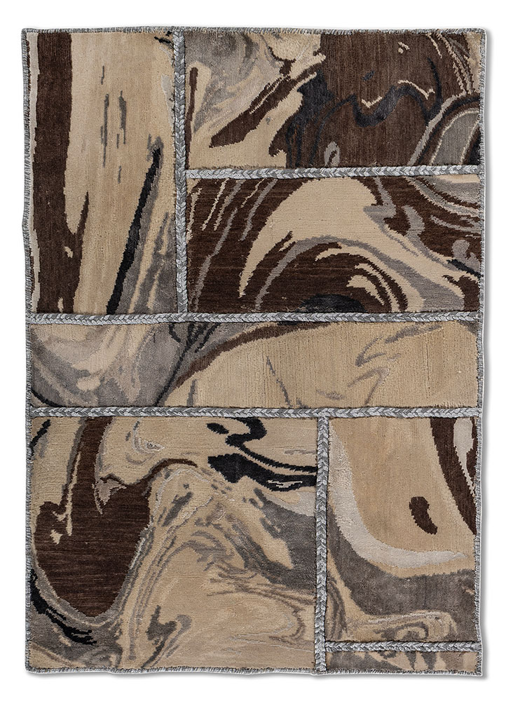 provenance gold wool and silk hand knotted Rug - HeadShot