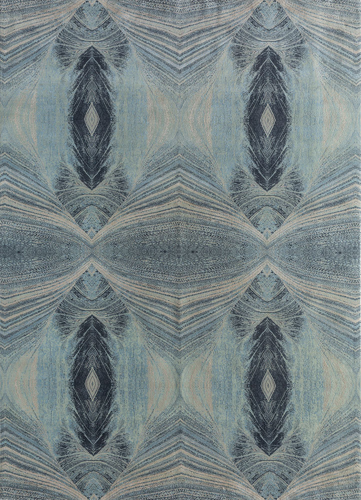 aprezo blue wool and silk hand knotted Rug - HeadShot