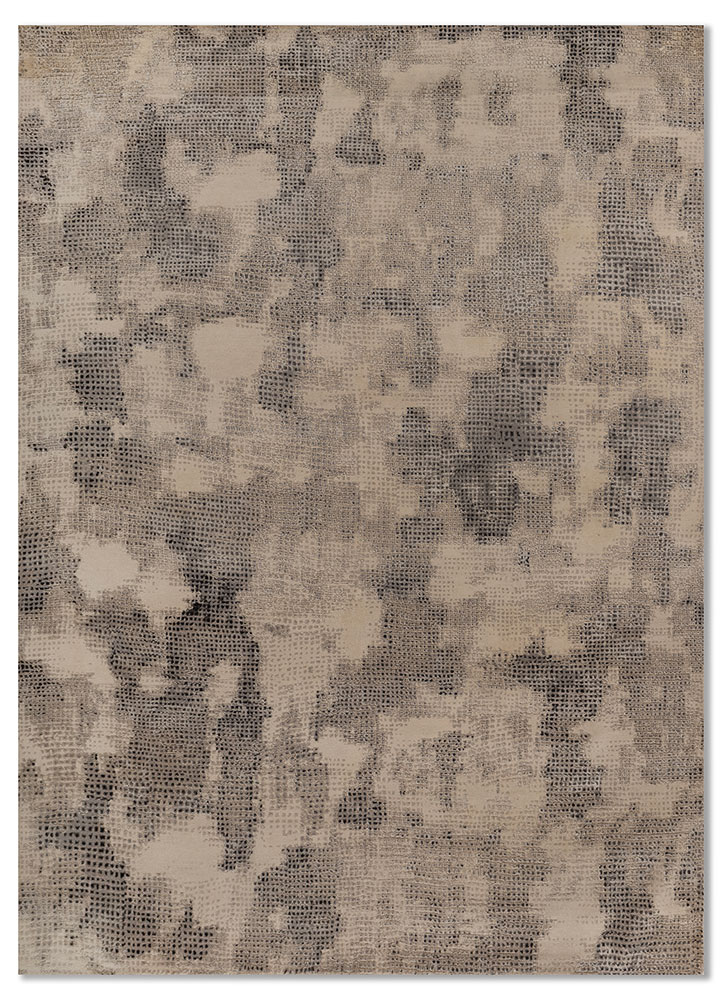 aprezo ivory wool and silk hand knotted Rug - HeadShot