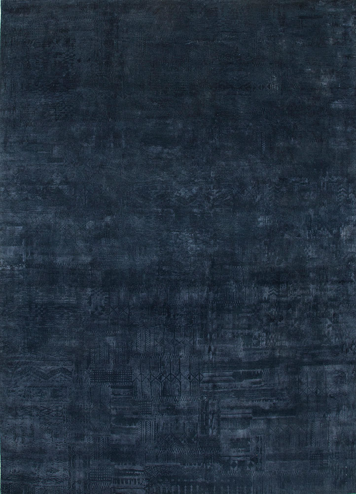 free verse by kavi blue wool and silk hand knotted Rug - HeadShot