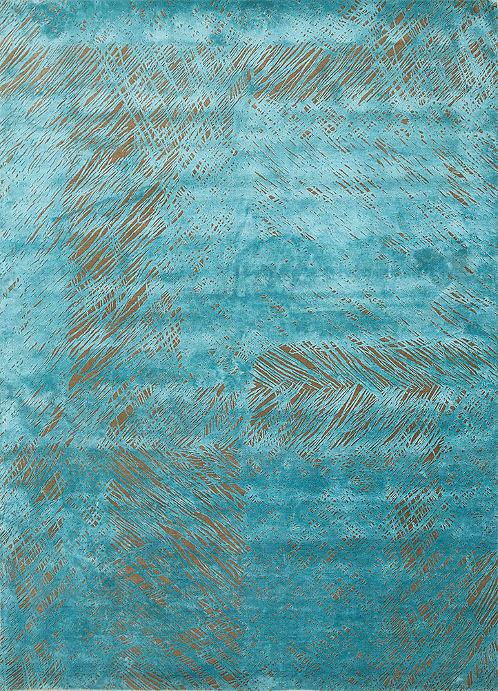 free verse by kavi blue wool and silk hand knotted Rug - HeadShot