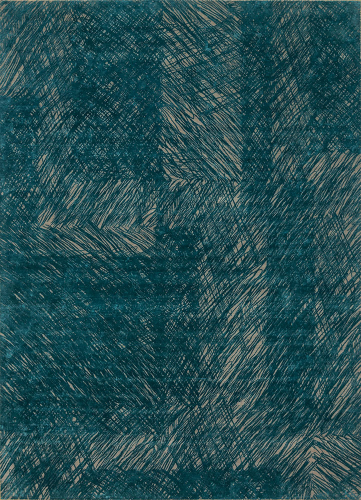 free verse by kavi blue wool and silk hand knotted Rug - HeadShot