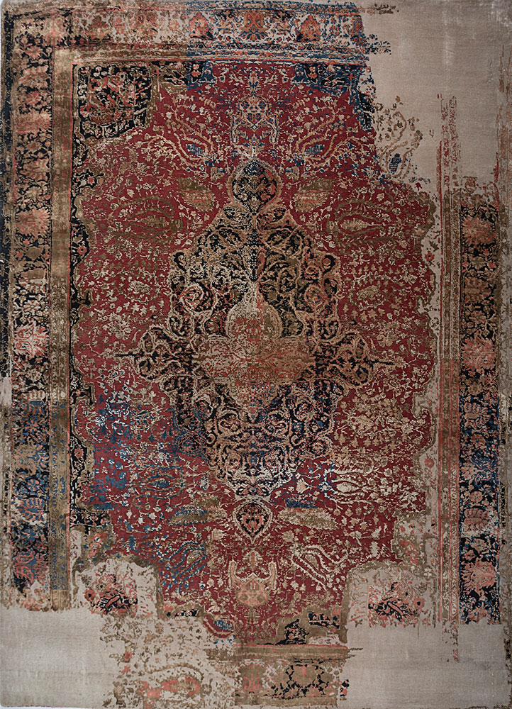 free verse by kavi red and orange wool and silk hand knotted Rug - HeadShot