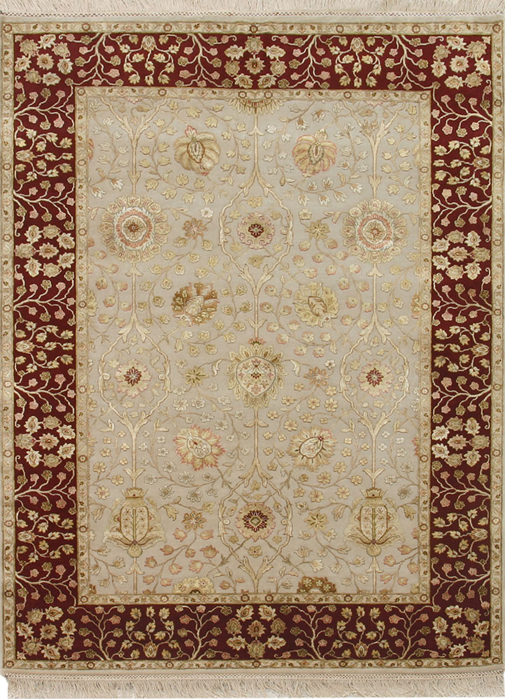 aurora ivory wool and silk hand knotted Rug - HeadShot