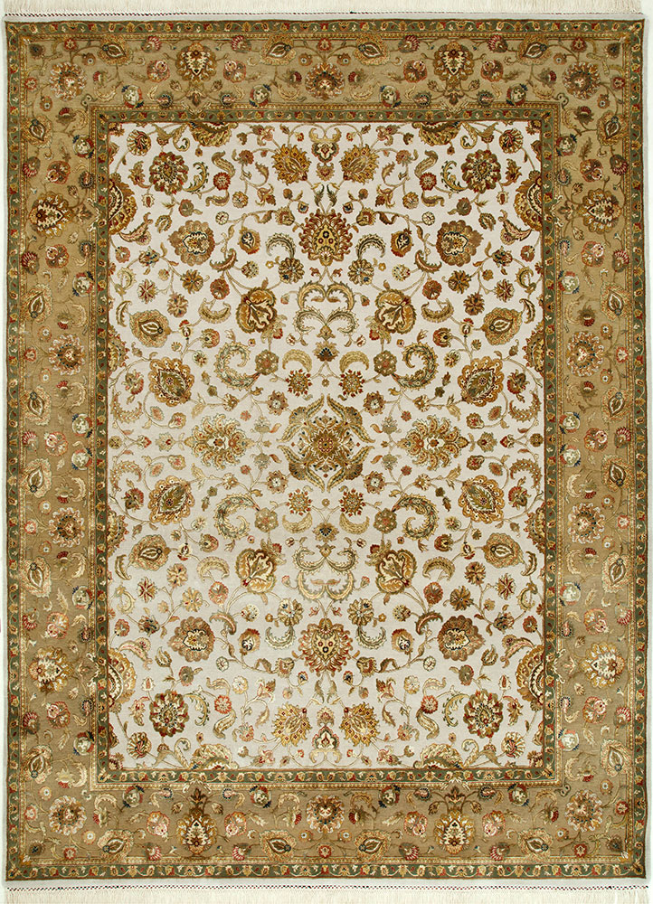 aurora ivory wool and silk hand knotted Rug - HeadShot