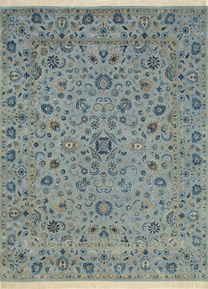 aurora blue wool and silk hand knotted Rug - HeadShot