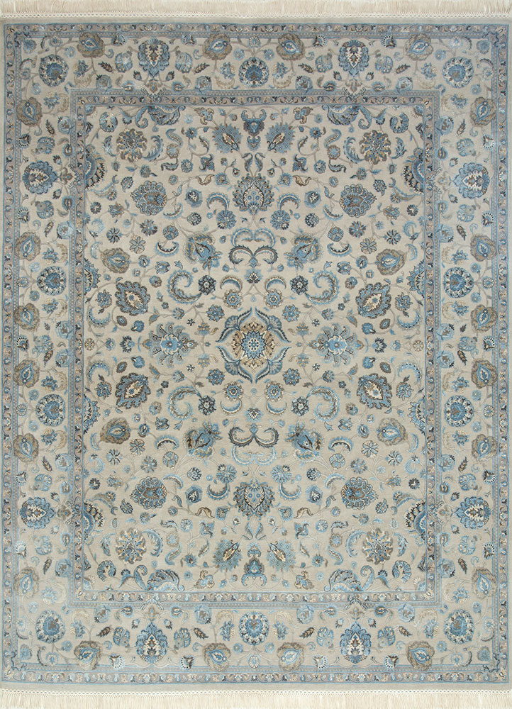 aurora ivory wool and silk hand knotted Rug - HeadShot