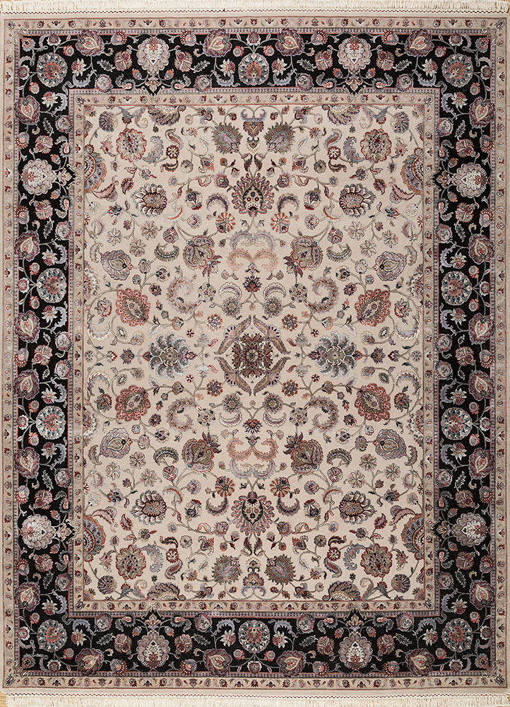 aurora ivory wool and silk hand knotted Rug - HeadShot