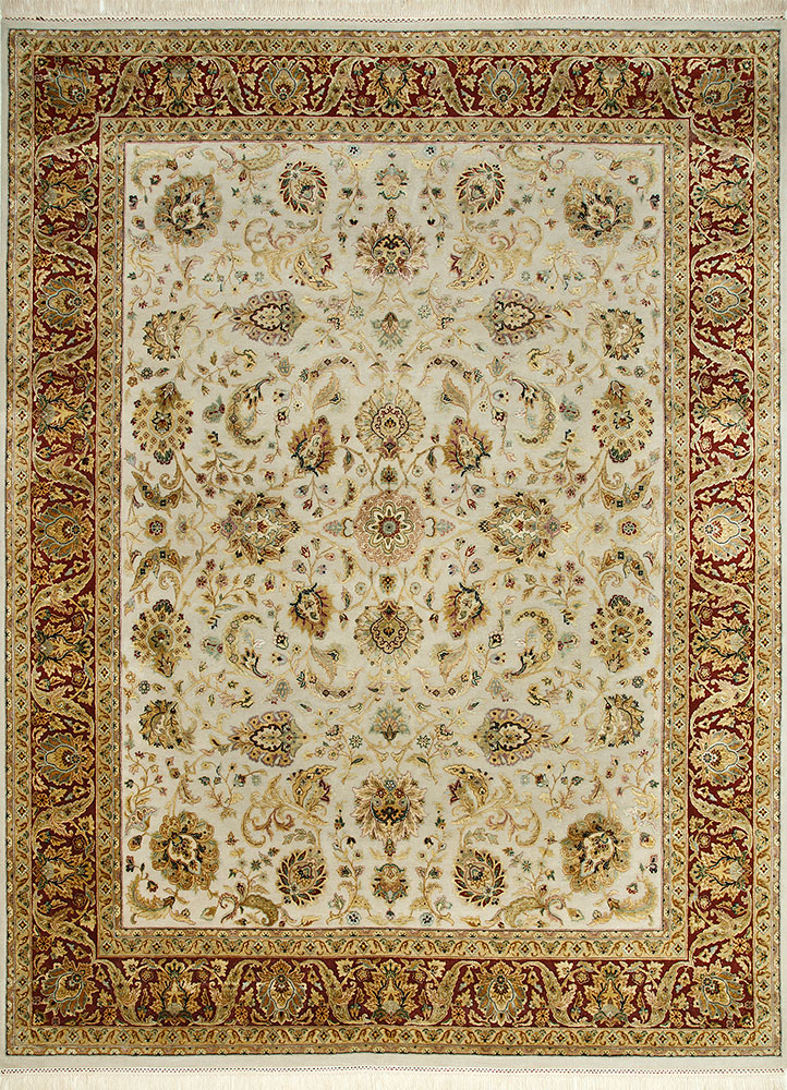 aurora ivory wool and silk hand knotted Rug - HeadShot