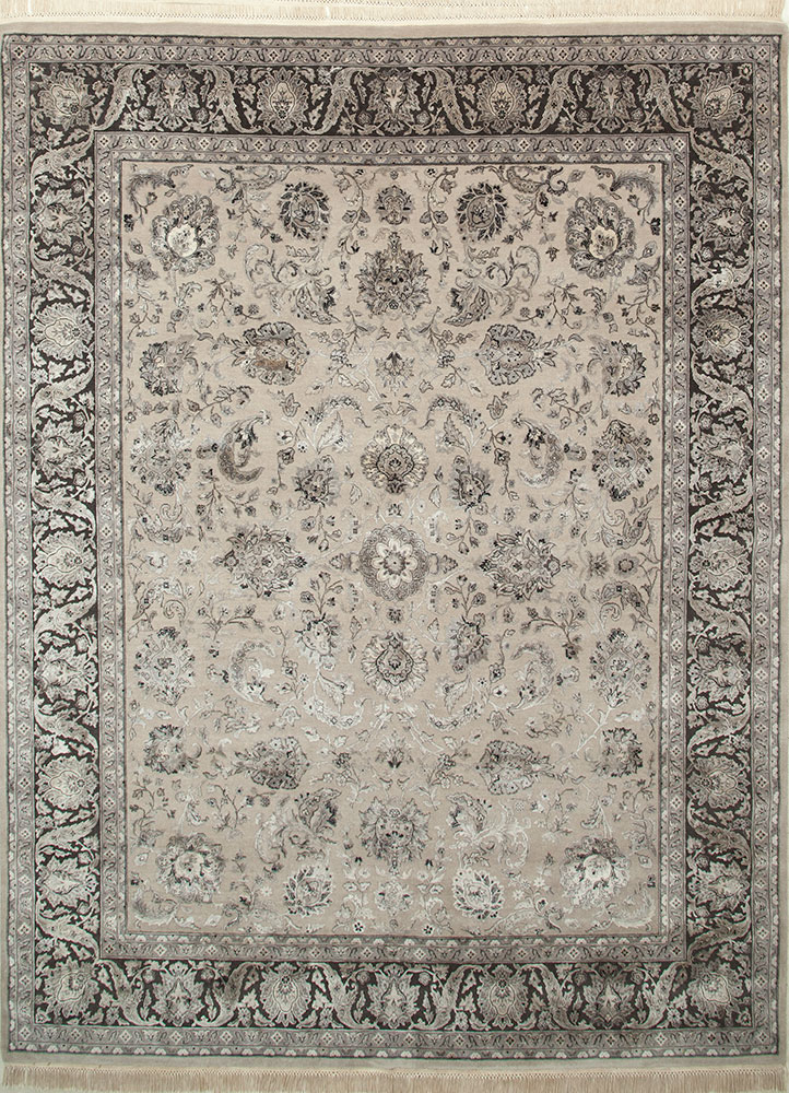 aurora ivory wool and silk hand knotted Rug - HeadShot