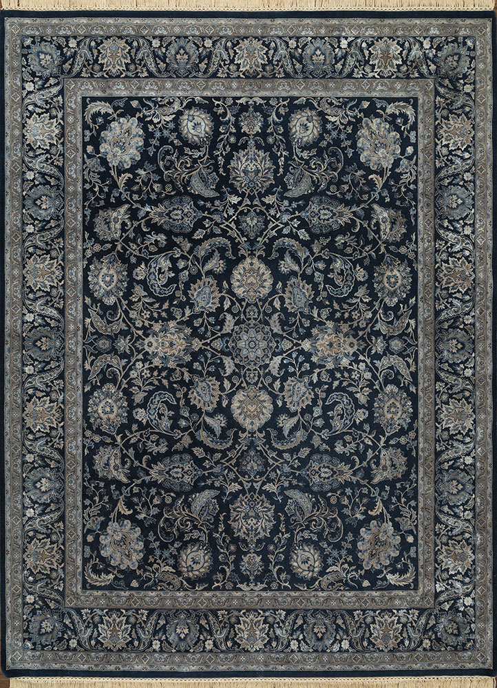 aurora blue wool and silk hand knotted Rug - HeadShot