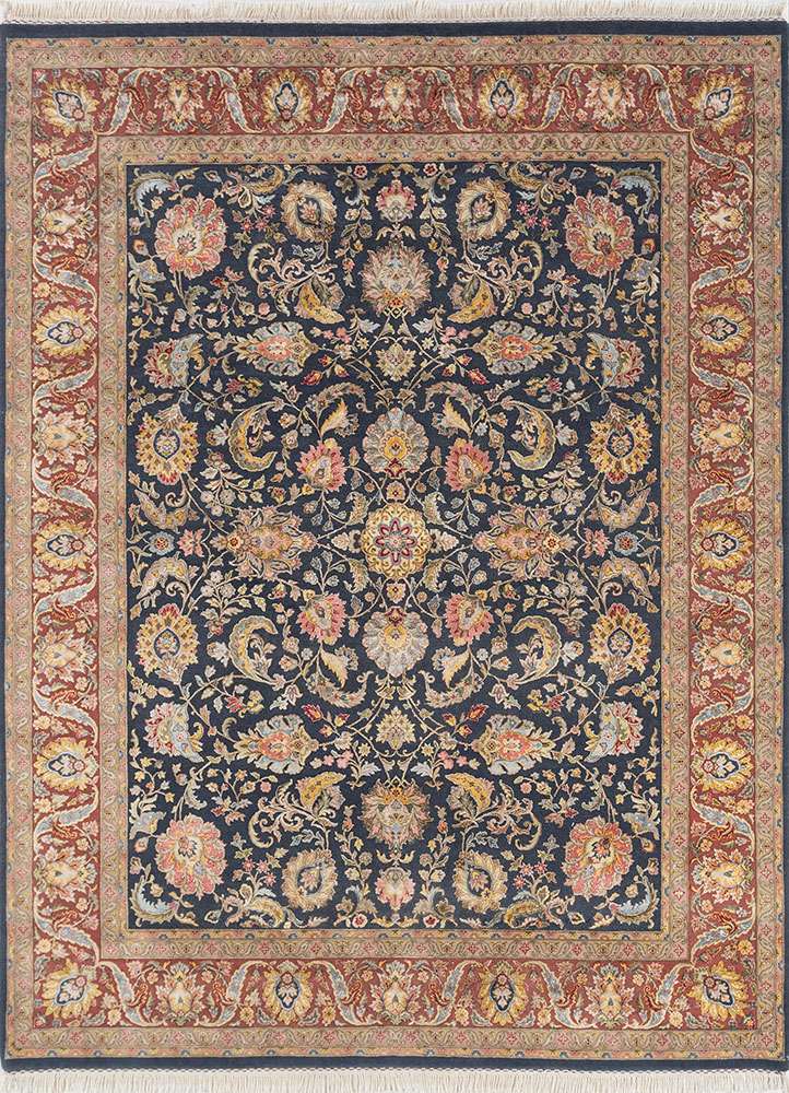 aurora blue wool and silk hand knotted Rug - HeadShot