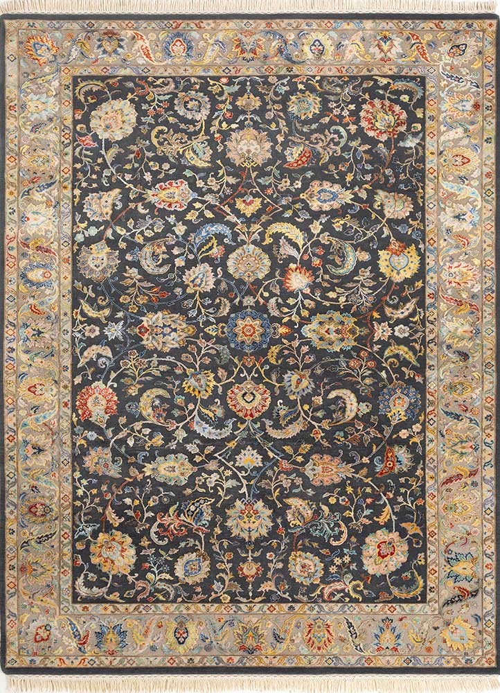 aurora blue wool and silk hand knotted Rug - HeadShot