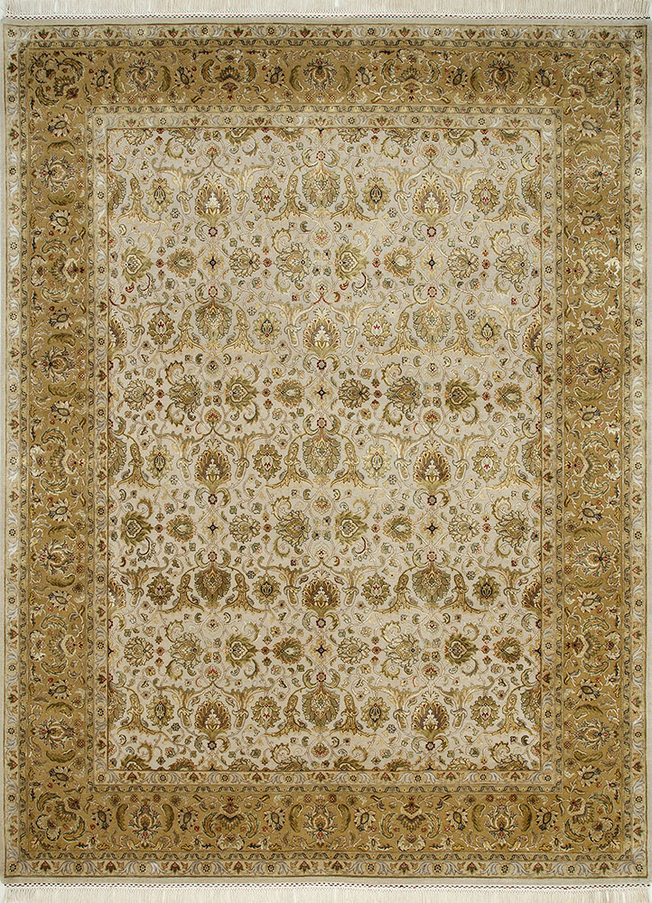 aurora ivory wool and silk hand knotted Rug - HeadShot