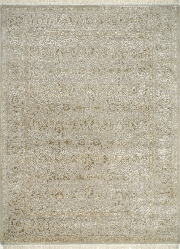 aurora grey and black wool and silk hand knotted Rug - HeadShot
