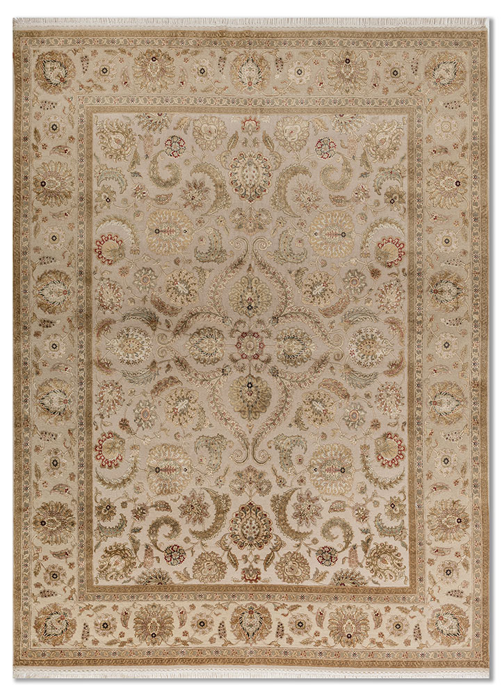 aurora gold wool and silk hand knotted Rug - HeadShot