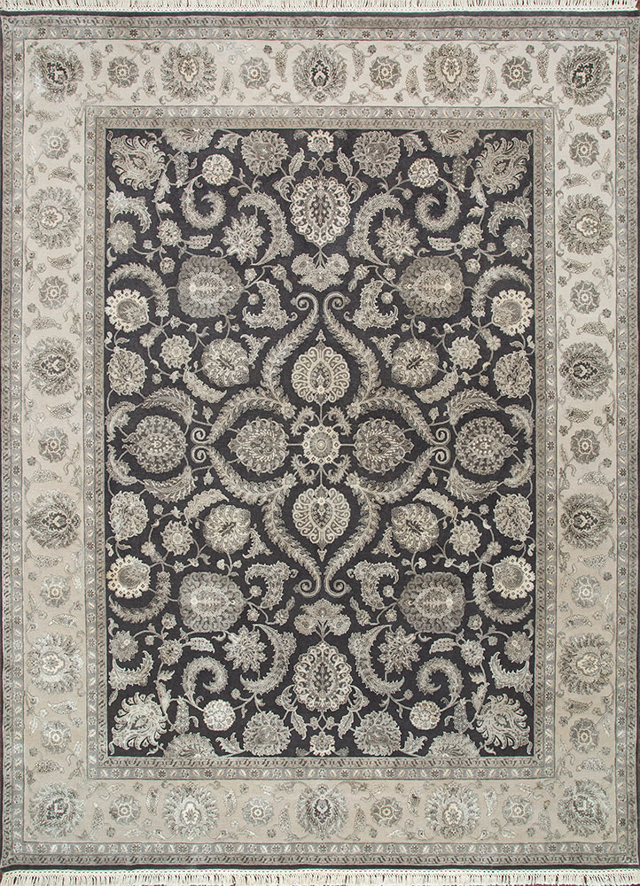 aurora grey and black wool and silk hand knotted Rug - HeadShot
