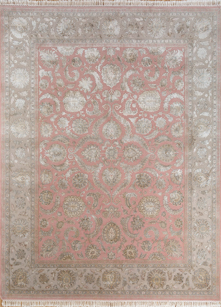 aurora red and orange wool and silk hand knotted Rug - HeadShot