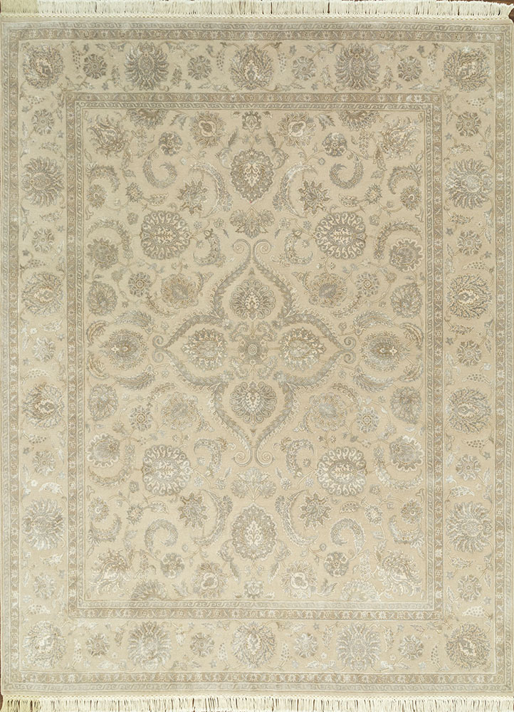 aurora ivory wool and silk hand knotted Rug - HeadShot