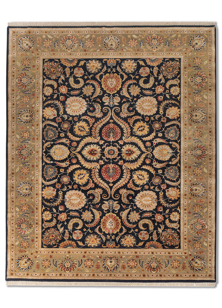 aurora blue wool and silk hand knotted Rug - HeadShot