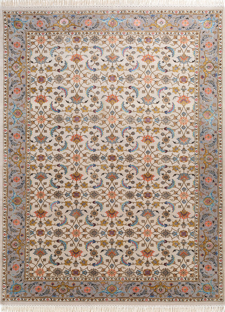 aurora ivory wool and silk hand knotted Rug - HeadShot