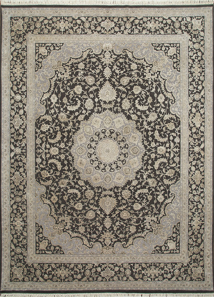 aurora grey and black wool and silk hand knotted Rug - HeadShot