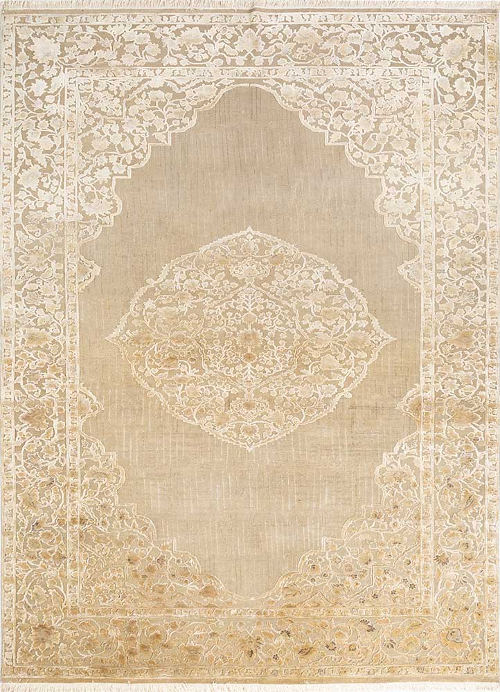 aurora beige and brown wool and silk hand knotted Rug - HeadShot