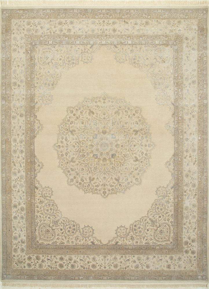 aurora ivory wool and silk hand knotted Rug - HeadShot