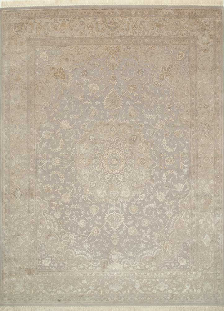 aurora grey and black wool and silk hand knotted Rug - HeadShot