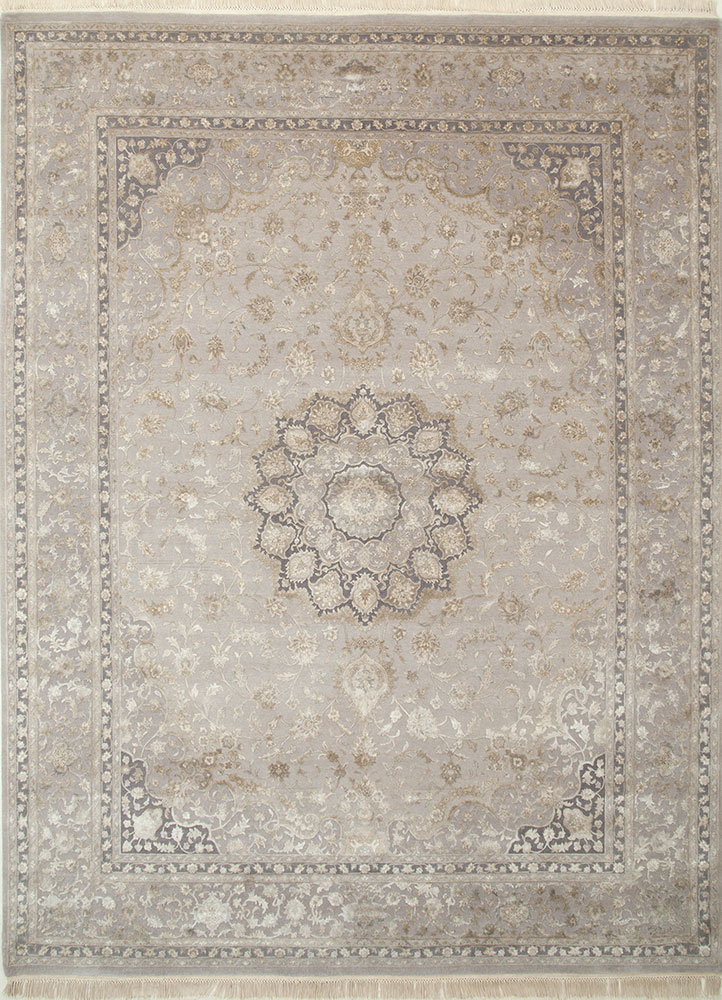 aurora grey and black wool and silk hand knotted Rug - HeadShot