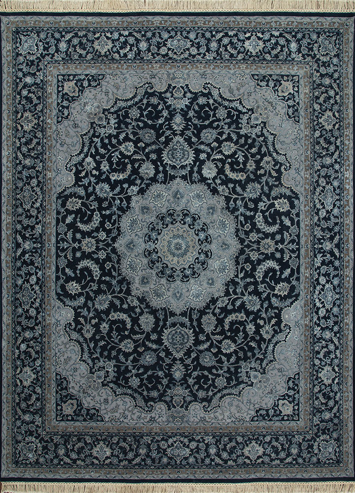 aurora blue wool and silk hand knotted Rug - HeadShot