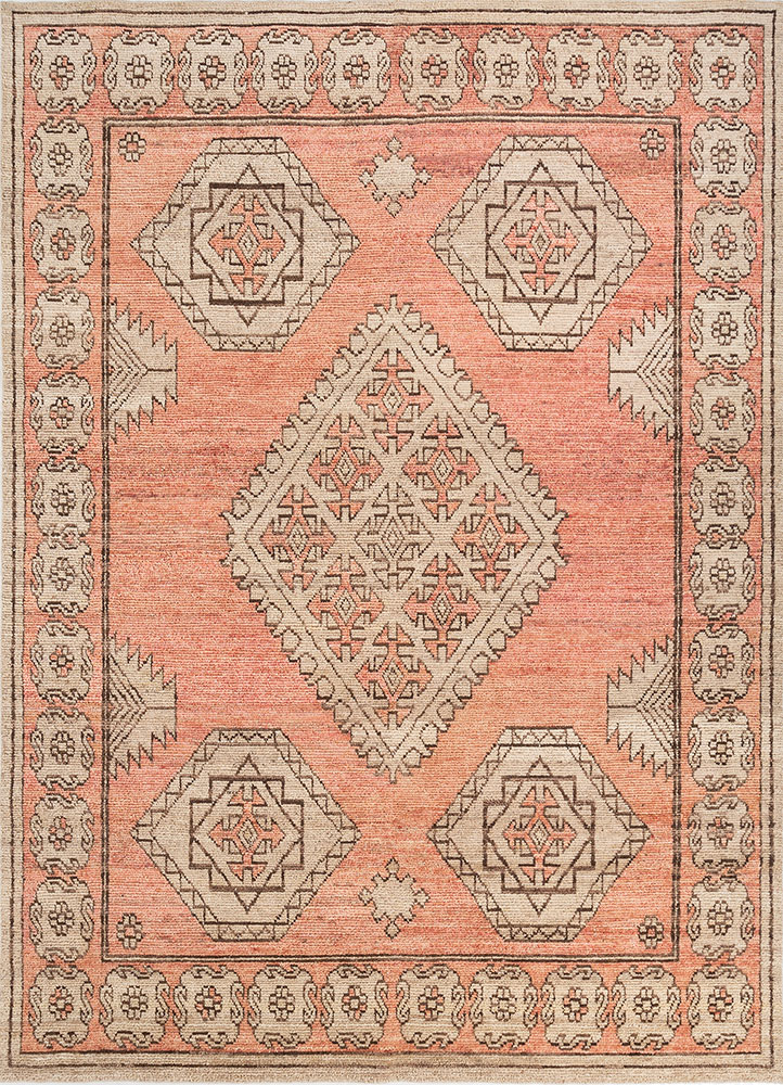 thyme red and orange afghan wool hand knotted Rug - HeadShot