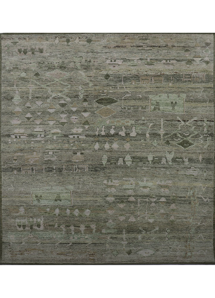 manifest green afghan wool hand knotted Rug - HeadShot